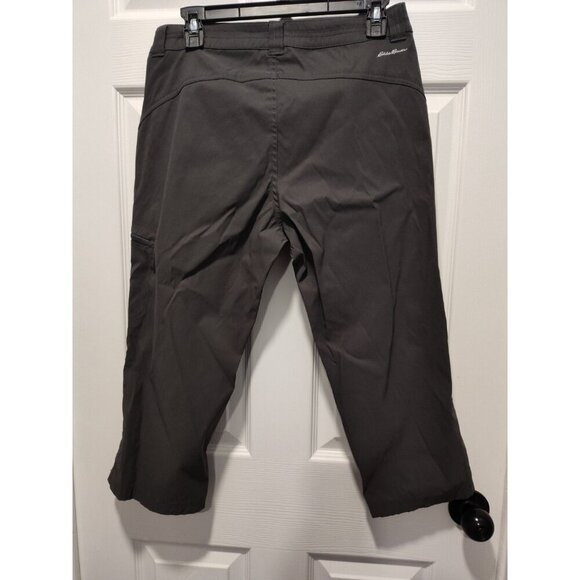 Eddie Bauer Hiking Pants Sz 6 Women Gray Crop Button Cargo Pocket Drawstring Leg - Picture 2 of 10